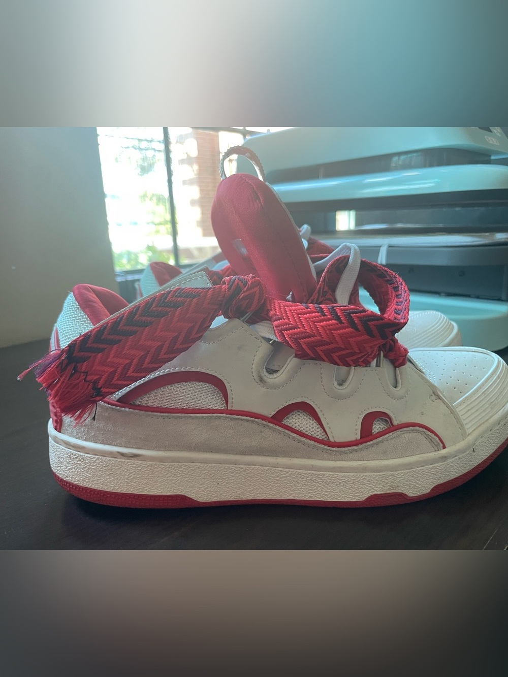 Lanvin Curb Sneakers White Red Men’s EU 43 US 10 Luxury Designer Shoes